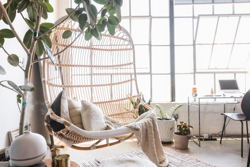 Creating a warm, inviting downtown industrial loft. Learn how to create your own hygge space in your DIY home project. #TheDimpleLife #HyggeCorner #Wellness #Mindfulness #HomeProject