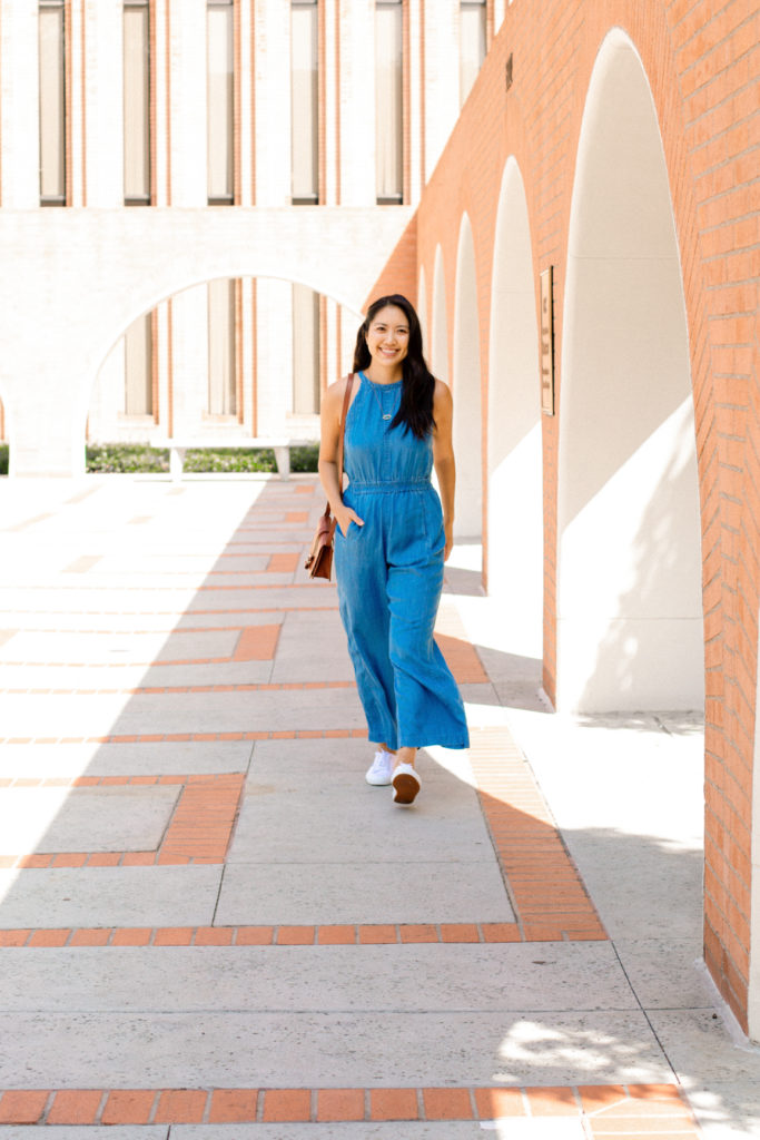 Walking in blue jumper