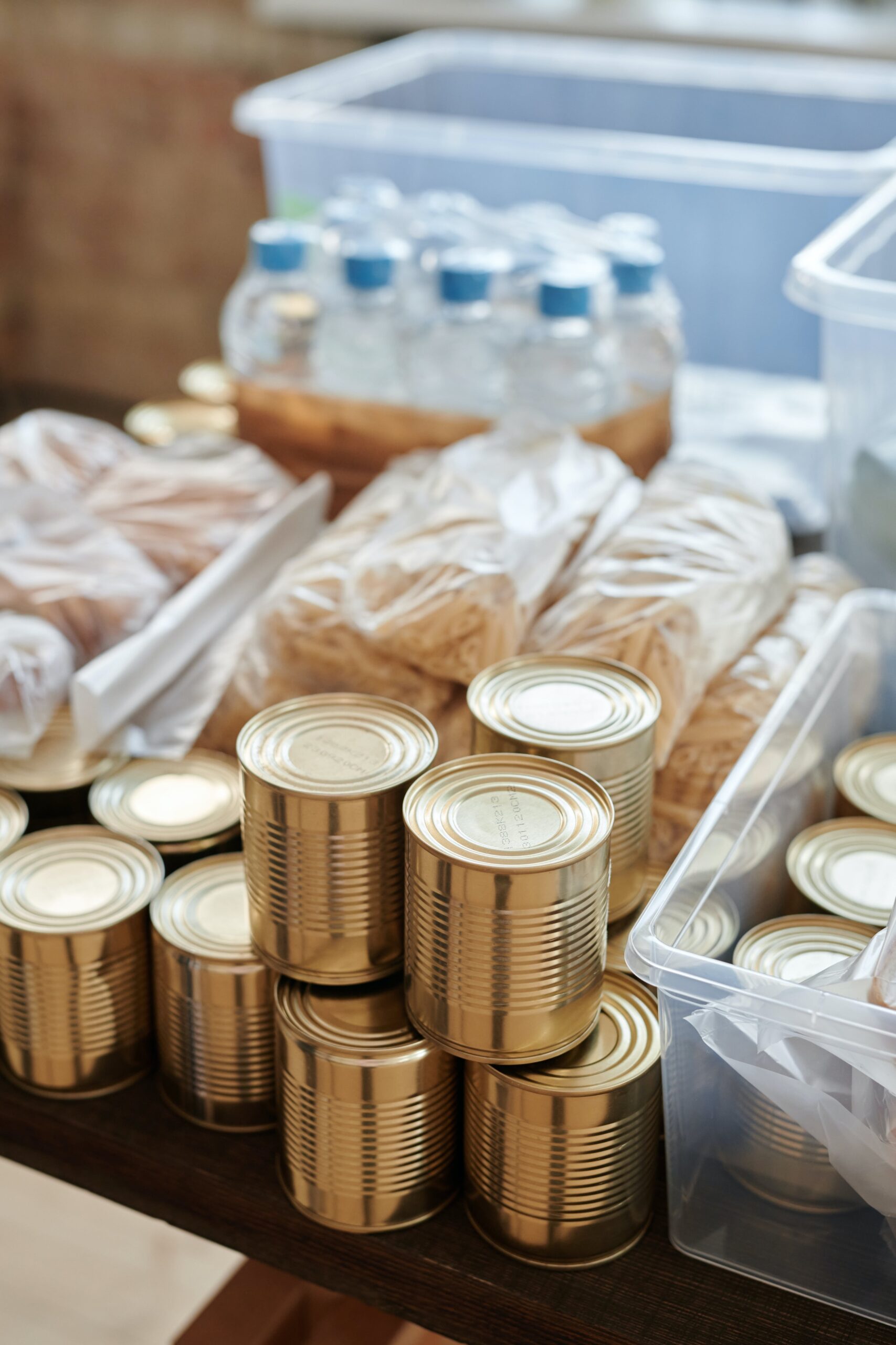 How to give back and do good for society. Image of canned goods and donated goods.