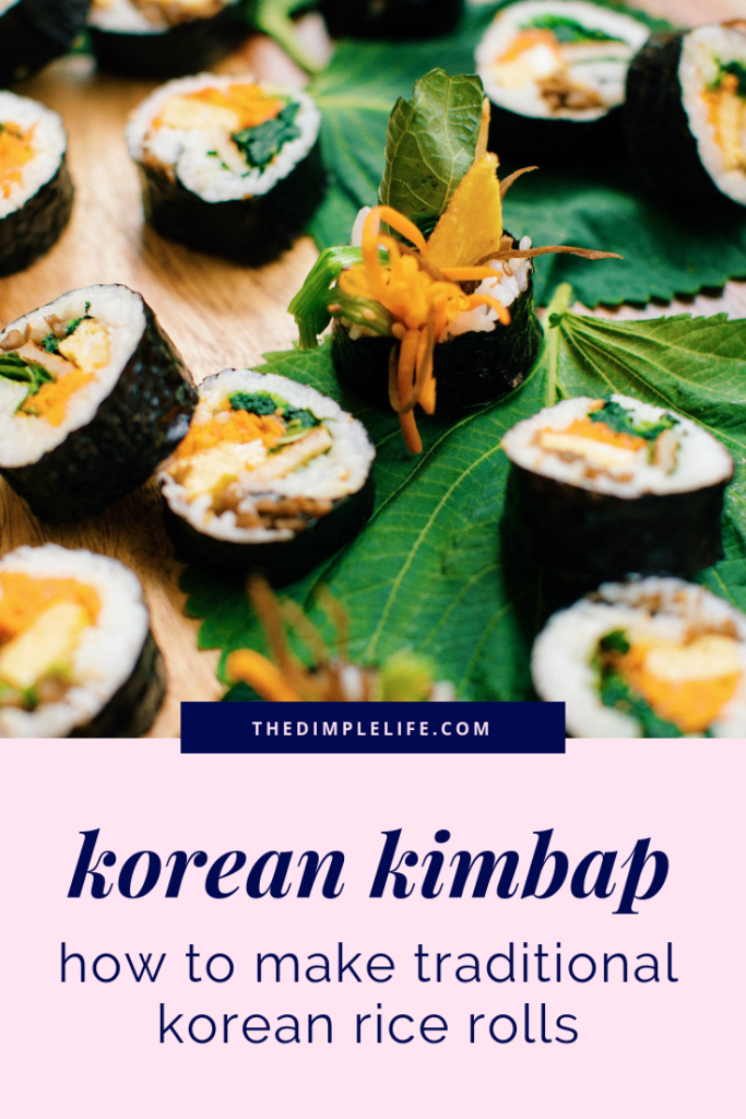 Authentic Korean Traditional Kimbap vegetable based rice rolls #koreanfood #koreancooking #authentickorean #TheDimpleLife