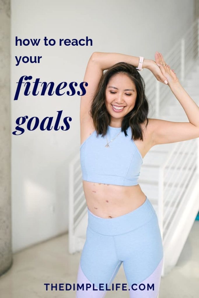 How to reach your fitness goals this year | Get my best tips for reaching your fitness goals plus a free printable exercise planner & tracker for extra exercise motivation. | #TheDimpleLife #newyeargoals #printable #fitnessprintable #fitnessgoals #exerciseplanner #fitnessmotivation #fitnesstracker #fitnessplanner