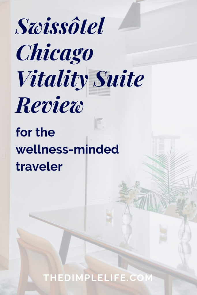 Traveling with Wellness In Mind: Swissôtel Chicago Vitality Suite Review | Maintaining a wellness routine while traveling can be a challenge, but Swissôtel makes it so easy with their vitality suites! Literally everything you need to stay fit, rested, and mindful are in your room at your fingertips. Click the pin to read full my review and learn about all the amazing amenities the Swissôtel Vitality Suites offer for healthy travel. | The Dimple Life #thedimplelife #healthytravel #wellness