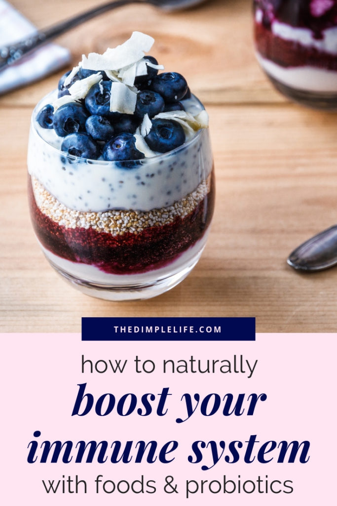 How to boost your immune system naturally | Did you know that the majority of our immune system is in our gut? That’s why good gut health is so important for healthy immunity. In this post, I share my favorite anti-inflammatory foods that are natural immune system boosters + my go-to probiotic supplement. | The Dimple Life #thedimplelife #guthealth #immunesystem