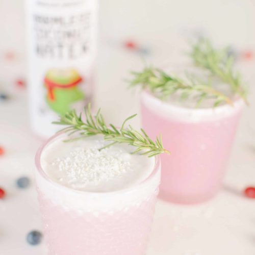 Festive Coconut Water Drink | If you are looking for a cute pink drink, this is it! Here is a recipe for a coconut water based non-alcoholic drink. No hangover but still 100% fun! | The Dimple Life #thedimplelife #pinkdrink #vegan #glutenfree