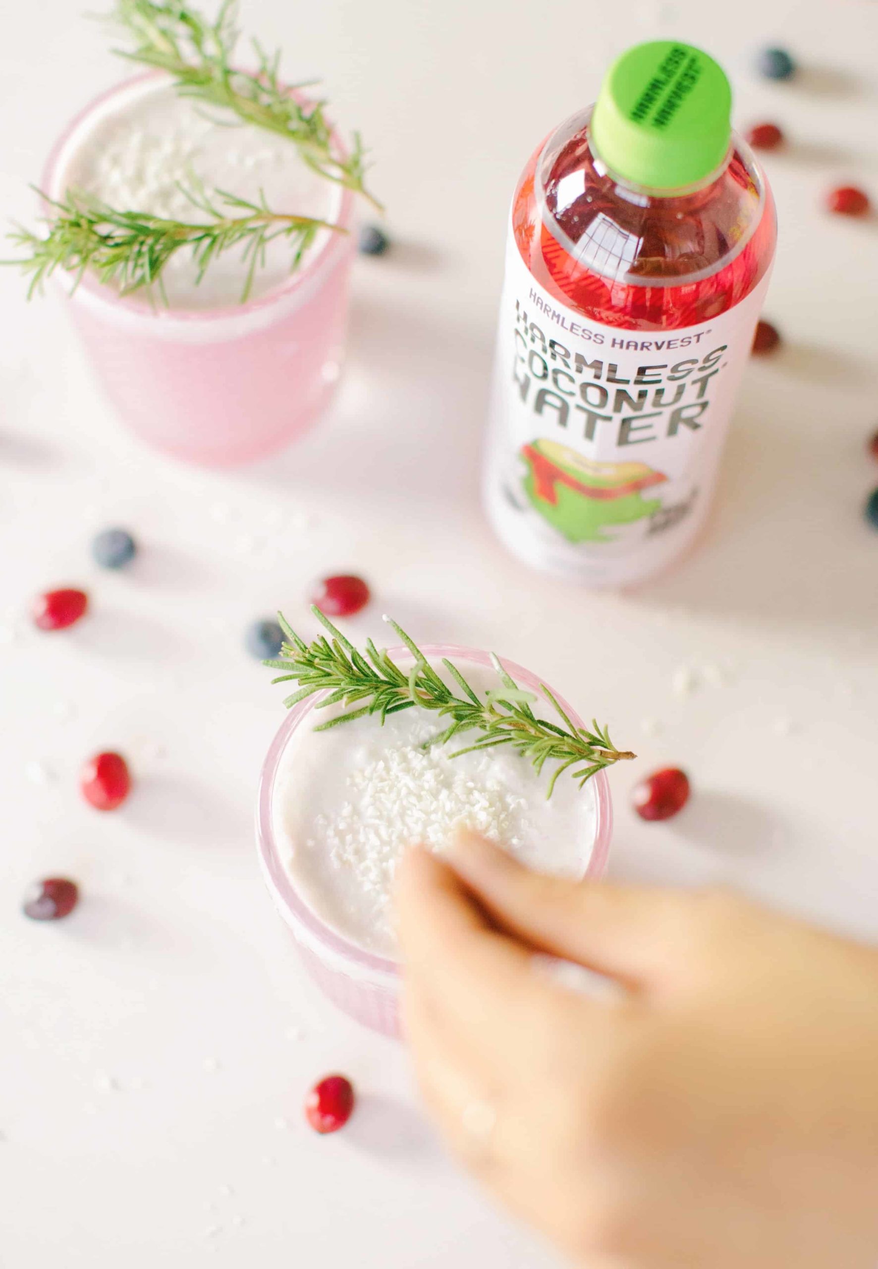 Festive Coconut Water Drink | If you are looking for a cute pink drink, this is it! Here is a recipe for a coconut water based non-alcoholic drink. No hangover but still 100% fun! | The Dimple Life #thedimplelife #pinkdrink #vegan #glutenfree