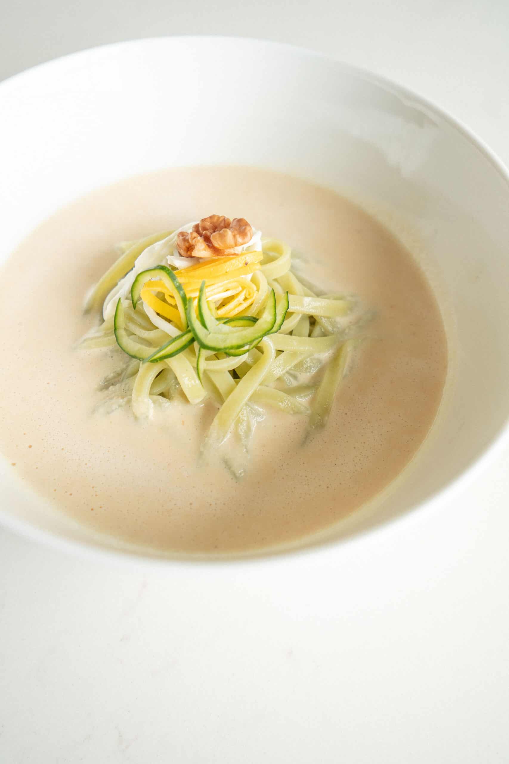 Closeup of Korean Soy Bean Noodle Soup Kongguksu